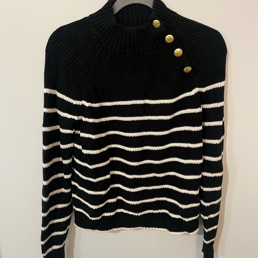 J. Crew Black and White Striped Turtleneck Sweater
